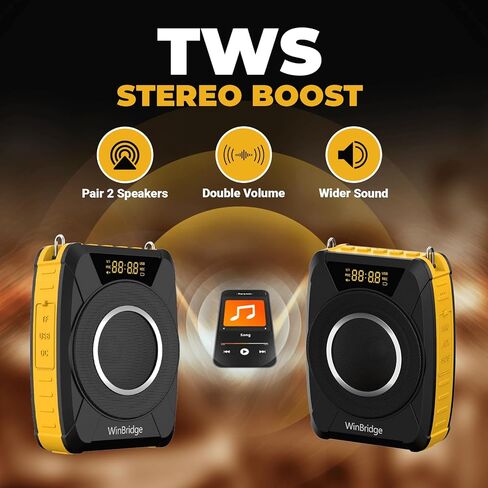 Voice Amplifier with Wireless Microphone Headset – Waterproof Portable Speaker Microphone with TWS Stereo, SOS, Recording – Rechargeable Bluetooth 5.0 PA System for Teachers, Coaches, Tour Guides in Kuwait