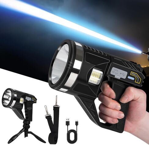 Lightlight 1000000 Lumens ، 6 أوضاع فائقة مصباح يدوي مصباح Super Bright LED مع ضوء خبز ، ثلاثي القوائم ثلاثية المعدلة ، 15000 مللي أمبير في الساعة 18 ساعة IPX7 مصابيح ماء مقاومة للماء في الهواء الطلق ، L. in Kuwait
