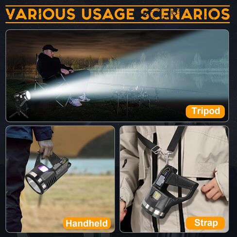 Lightlight 1000000 Lumens ، 6 أوضاع فائقة مصباح يدوي مصباح Super Bright LED مع ضوء خبز ، ثلاثي القوائم ثلاثية المعدلة ، 15000 مللي أمبير في الساعة 18 ساعة IPX7 مصابيح ماء مقاومة للماء في الهواء الطلق ، L. in Kuwait