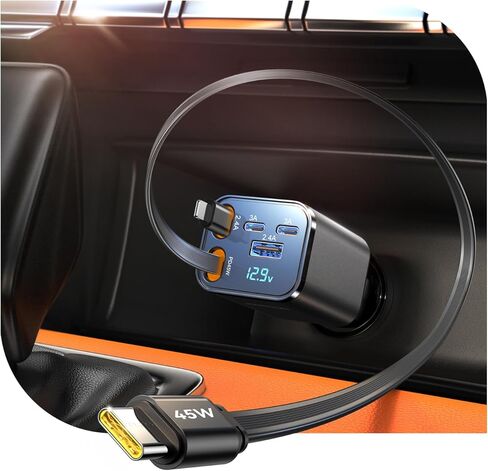 Retractable Car Charger 84W Car Charger USB C for iPhone 16 17 Pro Max Fast Charging [PD45W Dual Type C Cables] Car Accessories Cigarette Lighter Adapter for iPhone 17 Air 16 15 Pro Max, Samsung S25 in Saudi Arabia