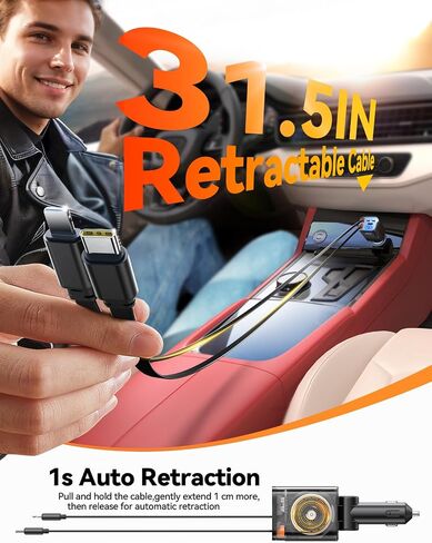Retractable Car Charger 84W Car Charger USB C for iPhone 16 17 Pro Max Fast Charging [PD45W Dual Type C Cables] Car Accessories Cigarette Lighter Adapter for iPhone 17 Air 16 15 Pro Max, Samsung S25 in Saudi Arabia