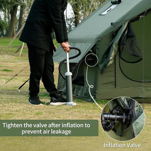 12SQ Green Therming Camping Tent مع مضخة يدوية سهلة الإعداد للماء مقاوم للماء في الهواء الطلق في الهواء الطلق لخيمة 6-8 شخص أوكسفورد 4 موسم Glamping Air Tents House مع نوافذ وباب شبكية in Kuwait