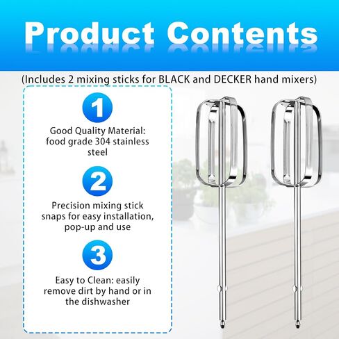2pcs Hand Mixer Beaters Attachments Compatible with BLACK & DECKER, Universal Stainless Steel Hand Mixer Turbo Beaters Replacement for Cooking and Baking Tool Accessory in Kuwait