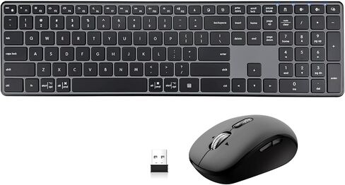 لوحة مفاتيح Bluetooth اللاسلكية وسرد الماوس (USB + Dual BT) ، لوحة مفاتيح رفيعة متعددة الأجهزة ومجموعة الماوس متوافقة مع Windows و Mac و PC Captop ipad tablet - Qwerty in Kuwait
