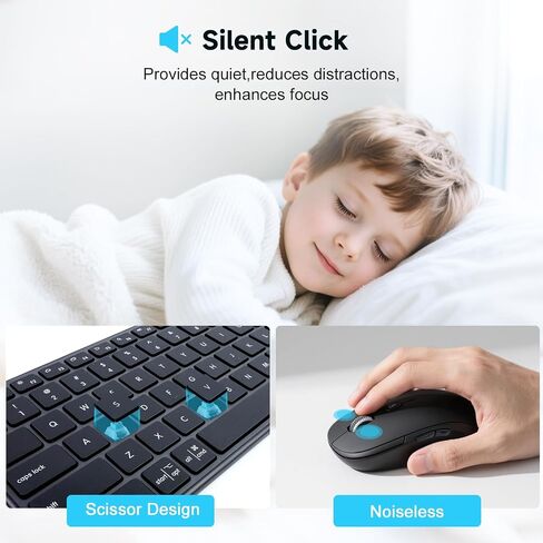 لوحة مفاتيح Bluetooth اللاسلكية وسرد الماوس (USB + Dual BT) ، لوحة مفاتيح رفيعة متعددة الأجهزة ومجموعة الماوس متوافقة مع Windows و Mac و PC Captop ipad tablet - Qwerty in Kuwait