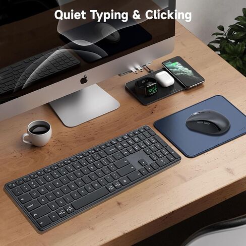لوحة مفاتيح Bluetooth اللاسلكية وسرد الماوس (USB + Dual BT) ، لوحة مفاتيح رفيعة متعددة الأجهزة ومجموعة الماوس متوافقة مع Windows و Mac و PC Captop ipad tablet - Qwerty in Kuwait