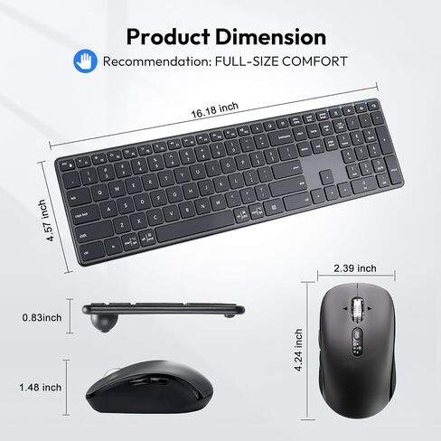 لوحة مفاتيح Bluetooth اللاسلكية وسرد الماوس (USB + Dual BT) ، لوحة مفاتيح رفيعة متعددة الأجهزة ومجموعة الماوس متوافقة مع Windows و Mac و PC Captop ipad tablet - Qwerty in Kuwait
