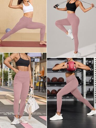 Buttery Soft Leggings with Pockets, High Waisted Tummy Control No See Through Workout Yoga Pants for Women in Saudi Arabia