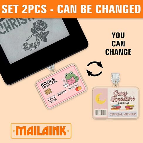 تعيين 2pcs الكتب بطاقة الائتمان ، القراء الدافئين نادي كيندل سحر الغبار سحر قابس الغبار 1.5 بوصة القارئ القارئ نادي الكتب رومانتاسي الضفدع البرق/النوع C أكريليك مواد الملحقات للقراء الإلكترونية in Kuwait