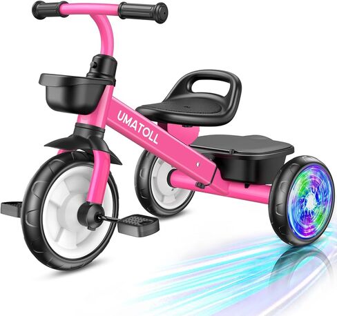 Umatoll Tricycle for Toddlers 2-5 Year Old, Ajustable Toddler Bike Outdoor Toys, Birthday Gift for Girl Age 2-4, Trike with Light up Wheels in Saudi Arabia