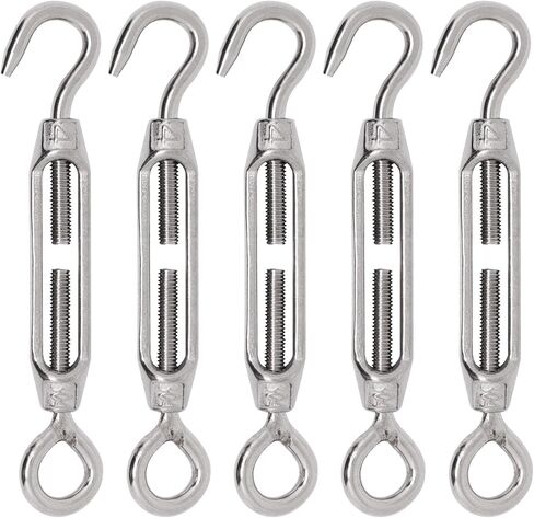 5Pcs M4 Turnbuckle Hook and Hook, 304 Stainless Steel Turnbuckle Tensioner Heavy Duty Turnbuckles Wire Rope Tension Turn Buckle in Kuwait