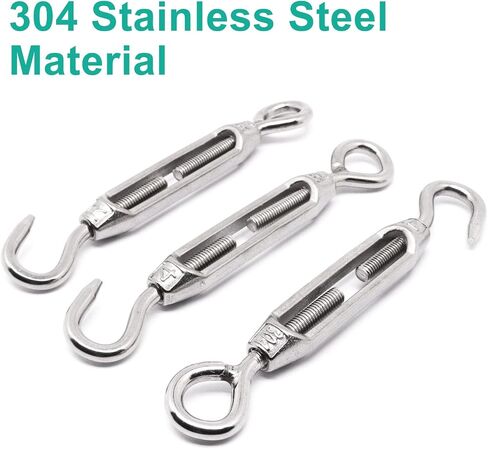 5Pcs M4 Turnbuckle Hook and Hook, 304 Stainless Steel Turnbuckle Tensioner Heavy Duty Turnbuckles Wire Rope Tension Turn Buckle in Kuwait