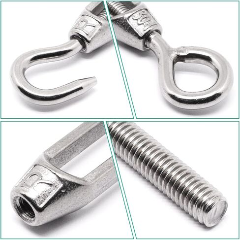 5Pcs M4 Turnbuckle Hook and Hook, 304 Stainless Steel Turnbuckle Tensioner Heavy Duty Turnbuckles Wire Rope Tension Turn Buckle in Kuwait