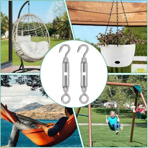 5Pcs M4 Turnbuckle Hook and Hook, 304 Stainless Steel Turnbuckle Tensioner Heavy Duty Turnbuckles Wire Rope Tension Turn Buckle in Kuwait