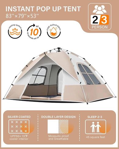 Instant Tent Person - Automatic Pop Up Camping Tent/Silver Coating UV Protection, Waterproof Portable for Backpacking & Camping with Carring Bag(Easy Setup & Fold) in Saudi Arabia