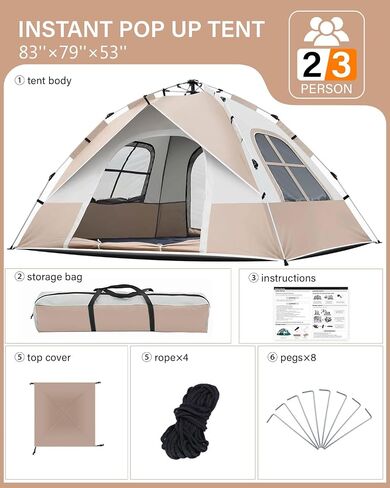 Instant Tent Person - Automatic Pop Up Camping Tent/Silver Coating UV Protection, Waterproof Portable for Backpacking & Camping with Carring Bag(Easy Setup & Fold) in Saudi Arabia