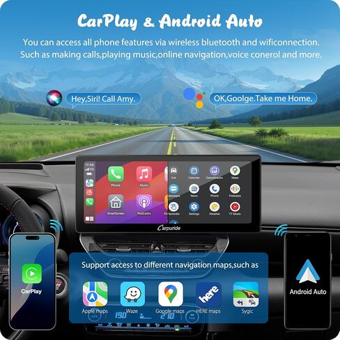شاشة Carpuride W903S Wireless Carplay & Android Auto مع 3 قناة Dash Cam ، 4K الأمامية والخلفية 1080 بكسل ، 1080 بكسل كاميرا كابينة الأشعة تحت الحمراء للسيارات مع بطاقة 64 جيجابايت ، تسجيل حلقة ، بلوتوث in Kuwait