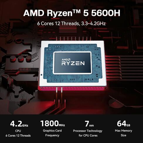 كمبيوتر صغير Beelink SER5 PRO، AMD Ryzen 5 5600H (حتى 4.2 جيجا هرتز، 6C/12T)، ذاكرة وصول عشوائي DDR4 سعة 16 جيجا (3200 ميجا هرتز)/500 جيجا بايت M.2 PCIe3.0 NVMe SSD كمبيوتر صغير، يدعم شاشة عرض ثلاثية الشاشات 4K/WiFi 6/BT5.2 in Kuwait