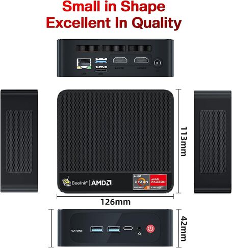 كمبيوتر صغير Beelink SER5 PRO، AMD Ryzen 5 5600H (حتى 4.2 جيجا هرتز، 6C/12T)، ذاكرة وصول عشوائي DDR4 سعة 16 جيجا (3200 ميجا هرتز)/500 جيجا بايت M.2 PCIe3.0 NVMe SSD كمبيوتر صغير، يدعم شاشة عرض ثلاثية الشاشات 4K/WiFi 6/BT5.2 in Kuwait