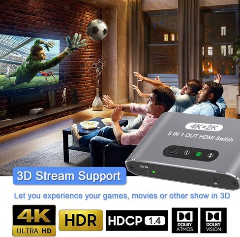 HDMI 2.1 Switch 3 in 1 Out,8K HDMI Splitter Switcher,Supports 4K@120Hz,8K@60Hz, 48Gbps Ultra HD HDMI Box, Aluminum Shell, Compatible with PS4/PS5, Xbox, Fire Stick, Apple TV, Roku, HD TV. in Saudi Arabia