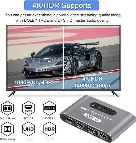 HDMI 2.1 Switch 3 in 1 Out,8K HDMI Splitter Switcher,Supports 4K@120Hz,8K@60Hz, 48Gbps Ultra HD HDMI Box, Aluminum Shell, Compatible with PS4/PS5, Xbox, Fire Stick, Apple TV, Roku, HD TV. in Saudi Arabia