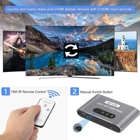 HDMI 2.1 Switch 3 in 1 Out,8K HDMI Splitter Switcher,Supports 4K@120Hz,8K@60Hz, 48Gbps Ultra HD HDMI Box, Aluminum Shell, Compatible with PS4/PS5, Xbox, Fire Stick, Apple TV, Roku, HD TV. in Saudi Arabia
