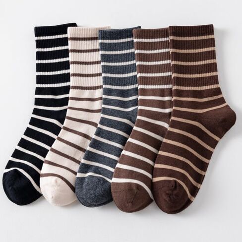 Women's Striped Crew Socks, Soft Athletic & Casual 5-Pair Pack in Saudi Arabia
