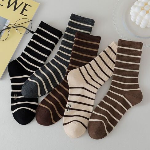 Women's Striped Crew Socks, Soft Athletic & Casual 5-Pair Pack in Saudi Arabia