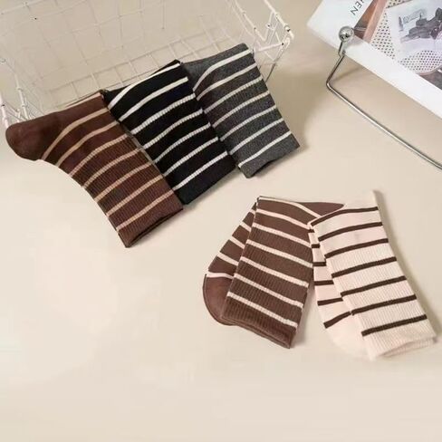 Women's Striped Crew Socks, Soft Athletic & Casual 5-Pair Pack in Saudi Arabia