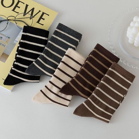 Women's Striped Crew Socks, Soft Athletic & Casual 5-Pair Pack in Saudi Arabia