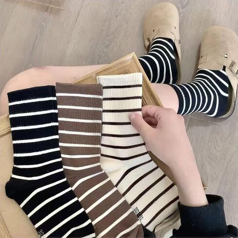 Women's Striped Crew Socks, Soft Athletic & Casual 5-Pair Pack in Saudi Arabia