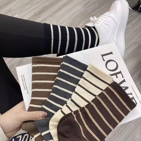 Women's Striped Crew Socks, Soft Athletic & Casual 5-Pair Pack in Saudi Arabia