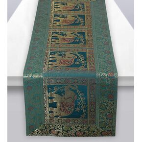 Traditional Golden Silk Table Runner Decorative Silk Table Cloth Indian Decor Ethic Floral Designed Center Table Cover Mat 72 Inch (Yellow) in Saudi Arabia