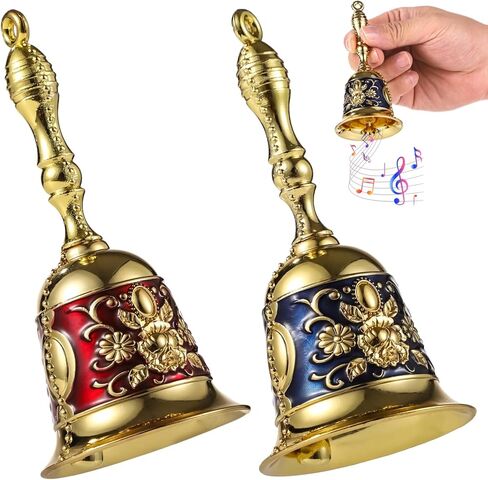 عبوتان من أجراس اليد المعدنية المنقوشة - جرس اتصال عالٍ للعناية بالمسنين وحفلات الزفاف والكريسماس والفصول الدراسية - جرس خدمة نحاسي مزخرف بالزهور العتيقة مع مقبض - مثالي للهدايا والديكور والإشعارات in Saudi Arabia