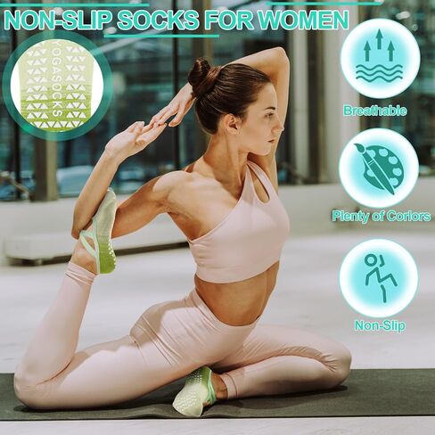 4 Pair Pilates Socks with Grips for Women X-Cross Straps Non Skid Yoga Socks Anti Slip Barre Pilates Hospital Grippy Socks(US 5-7) in Saudi Arabia