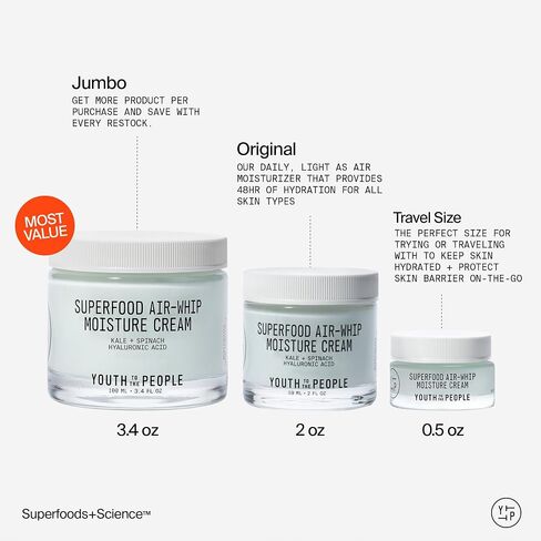 Youth To The People Superfood Air-Whip Moisture Cream, 48-Hr Hydrating Face Moisturizer, Hyaluronic Acid, Kale and Green Tea for Glowing Skin, Non-Greasy, Vegan in Saudi Arabia