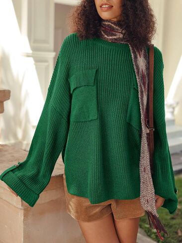 Saodimallsu Womens Oversized Sweaters Chunky Ribbed Knit Crew Neck Casual Long Sleeve Fall Winter Trendy Pullover Tops in Saudi Arabia