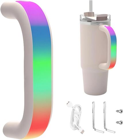 مقبض كوب LED - مقبض متوهج USB مع 10 أوضاع ملونة ، مقاوم للماء ومقاوم للصدمات ، متوافق مع ستانلي 30 أوقية و 40 أونصة ، مثالية للتخييم واللياقة البدنية والاستخدام الليلي (رمادي) in Kuwait