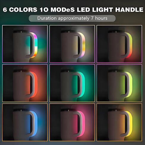 مقبض كوب LED - مقبض متوهج USB مع 10 أوضاع ملونة ، مقاوم للماء ومقاوم للصدمات ، متوافق مع ستانلي 30 أوقية و 40 أونصة ، مثالية للتخييم واللياقة البدنية والاستخدام الليلي (رمادي) in Kuwait