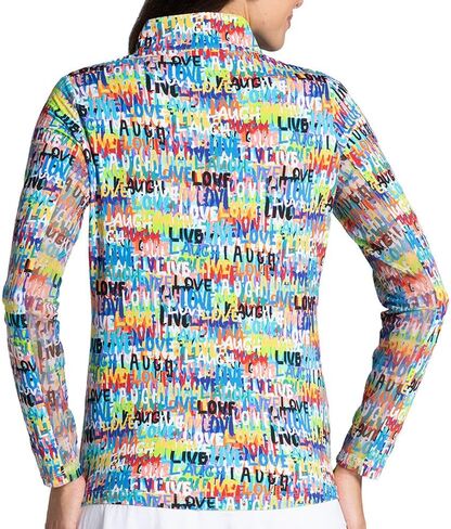 IBKUL Athleisure Wear Sun Protective UPF 50+ Icefil Cooling Tech Live, Love, Laugh Print Long Sleeve Mock Neck Top – 10935 Red Multi Live, Love, Laugh S in Saudi Arabia