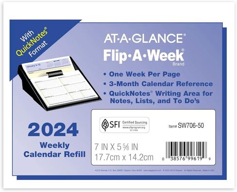 AT-A-GLANCE 2026 Desk Calendar Refill, Weekly, 5.5" x 7", Flip-A-Week with QuickNotes (SW7065026) in Kuwait