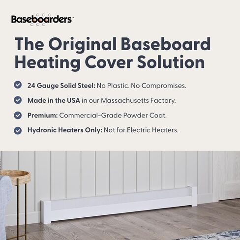 Baseboarders Basic Series 3 ft Galvanized Steel Easy Slip-On Baseboard Heater Cover and Endcaps for Hydronic [Water] Systems - White - Perfect for Bathrooms [3 ft Cover + L&R End Caps Bundle] in Saudi Arabia