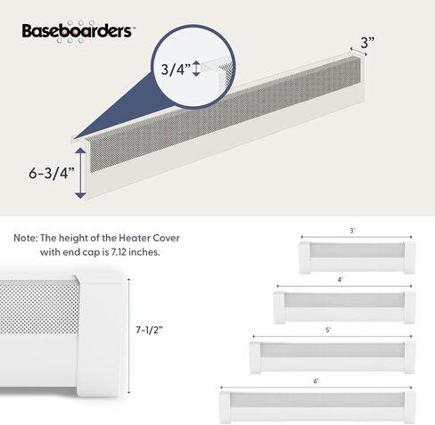 Baseboarders Basic Series 3 ft Galvanized Steel Easy Slip-On Baseboard Heater Cover and Endcaps for Hydronic [Water] Systems - White - Perfect for Bathrooms [3 ft Cover + L&R End Caps Bundle] in Saudi Arabia