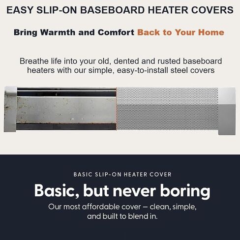 Baseboarders Basic Series 3 ft Galvanized Steel Easy Slip-On Baseboard Heater Cover and Endcaps for Hydronic [Water] Systems - White - Perfect for Bathrooms [3 ft Cover + L&R End Caps Bundle] in Saudi Arabia