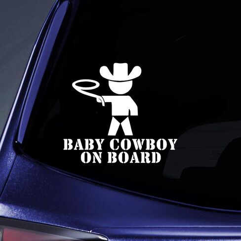 ملصق Bargain Maxشارات Baby Cowboy On Board لصائق الكمبيوتر المحمول للسيارة مقاس 5.5 بوصة (أبيض) in Saudi Arabia