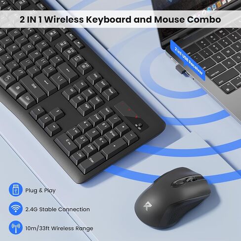 Redragon Wireless Keyboard and Mouse Combo, 2.4G Full-Sized Ergonomic Computer Keyboard and 5 Level DPI Adjustable Wireless Mouse for Windows, Mac OS Desktop/Laptop/PC, BS-7367-B in Saudi Arabia
