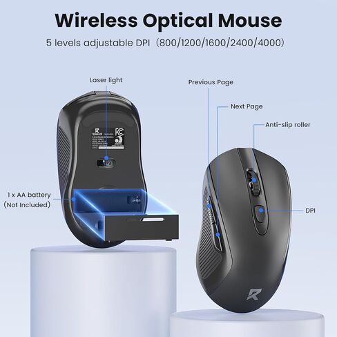 Redragon Wireless Keyboard and Mouse Combo, 2.4G Full-Sized Ergonomic Computer Keyboard and 5 Level DPI Adjustable Wireless Mouse for Windows, Mac OS Desktop/Laptop/PC, BS-7367-B in Saudi Arabia