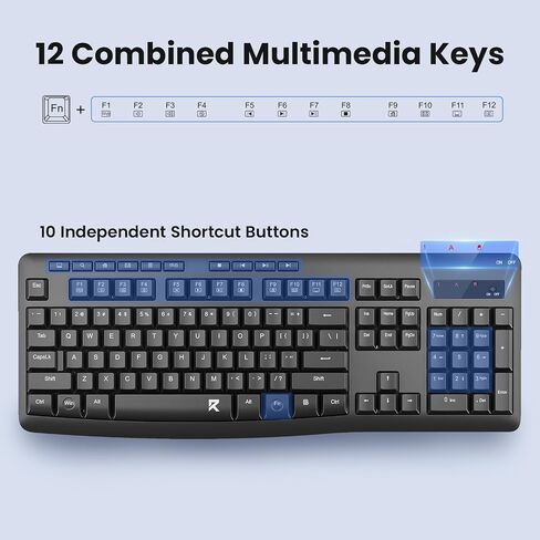 Redragon Wireless Keyboard and Mouse Combo, 2.4G Full-Sized Ergonomic Computer Keyboard and 5 Level DPI Adjustable Wireless Mouse for Windows, Mac OS Desktop/Laptop/PC, BS-7367-B in Saudi Arabia