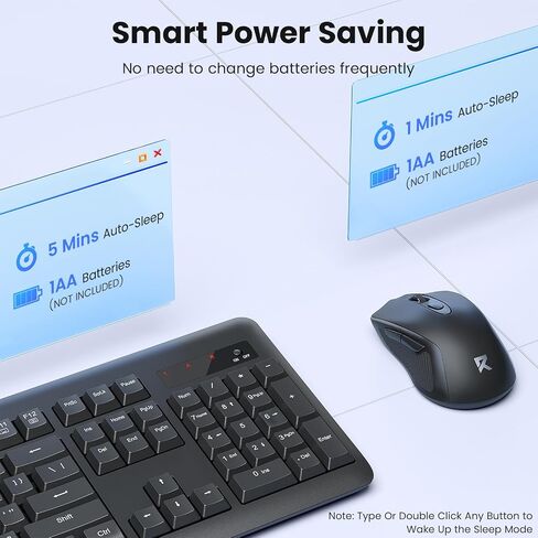 Redragon Wireless Keyboard and Mouse Combo, 2.4G Full-Sized Ergonomic Computer Keyboard and 5 Level DPI Adjustable Wireless Mouse for Windows, Mac OS Desktop/Laptop/PC, BS-7367-B in Saudi Arabia