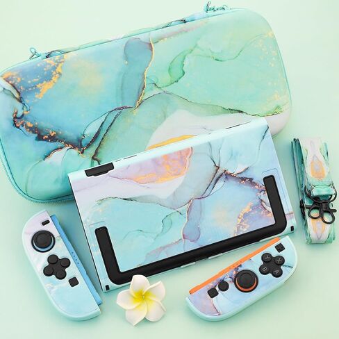 FUNDIARY Travel Carrying Case for Nintendo Switch 2 with Purple Marble Design, Cute Accessories with Portable Storage Bag, Dockable Protective Cover, Screen Protector, Shoulder Strap and 2 Thumb Caps in Kuwait